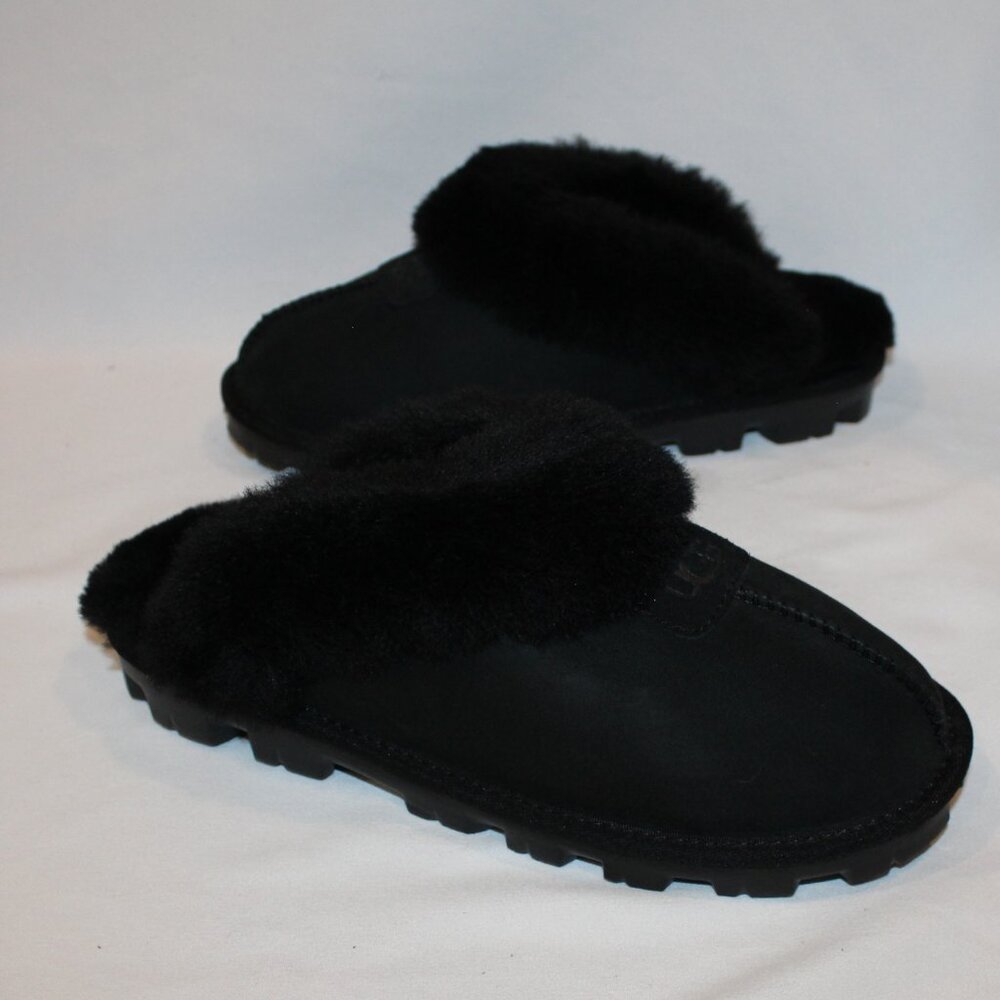NIB UGG WOMEN'S COQUETTE BLACK SUEDE‎ SHEARLING LINED SLIPPERS 9